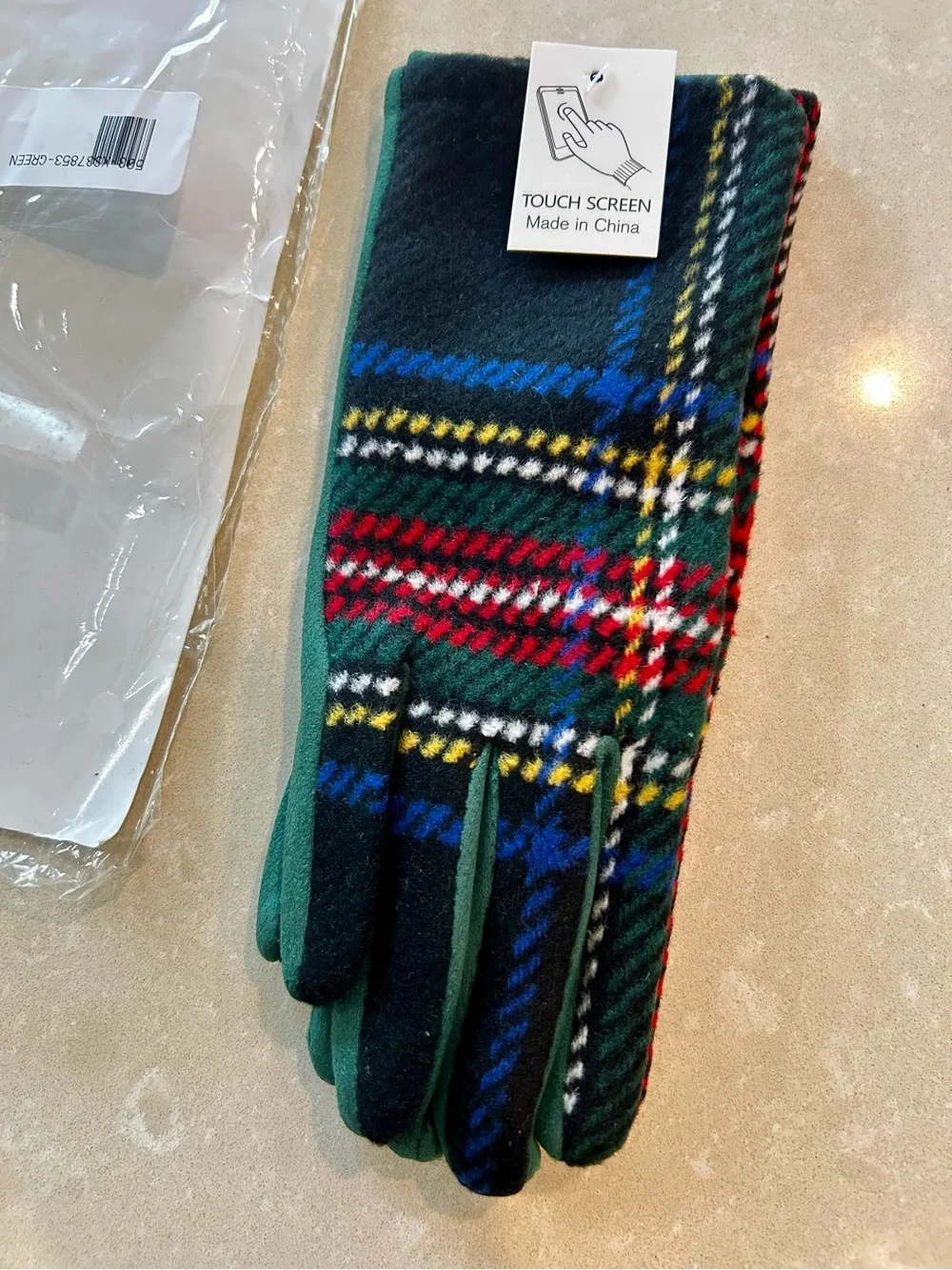 Women’s fleece touch screen winter gloves plaid